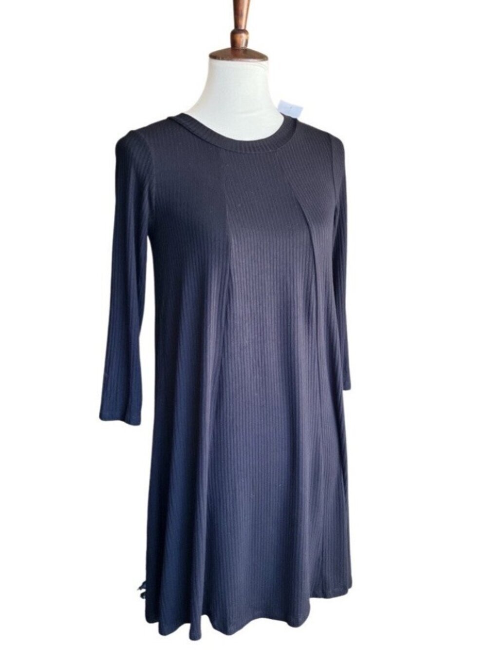 Lush Leah Shift Dress Small Black Paisley Pleated 3/4 Sleeve - Picture 12 of 12